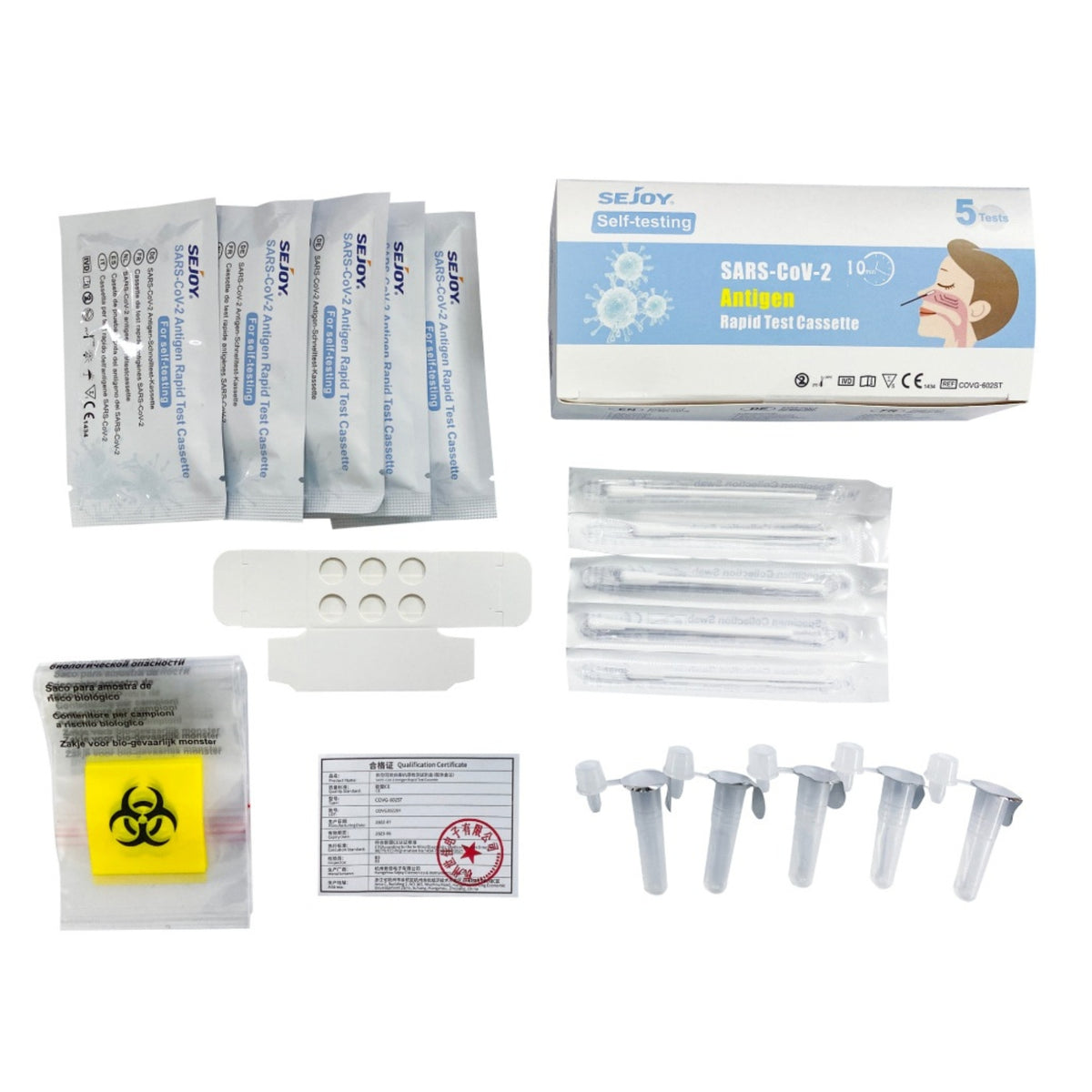 Sejoy SARS-CoV-2 Antigen Selbsttest-Kit für Laien, Covid-19 - Corona Test + Gratis Nanovio FFP2