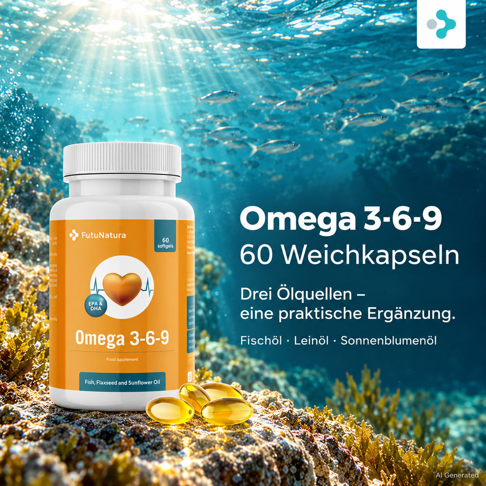 FutuNatura | Omega 3-6-9 - Herz und Cholesterin - 60 Weichkapseln – Bild 2