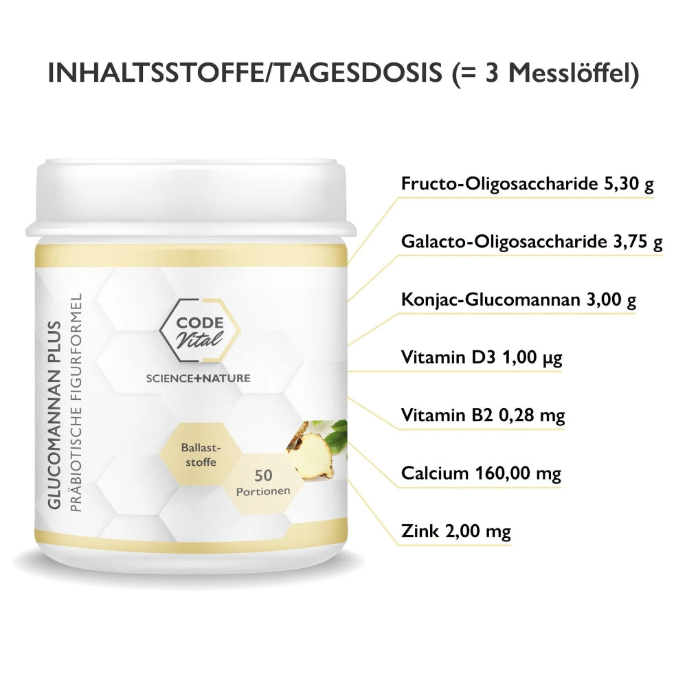Code Vital Glucomannan Plus · Präbiotische Figurformel + Sättigungseffekt · 250g – Bild 4