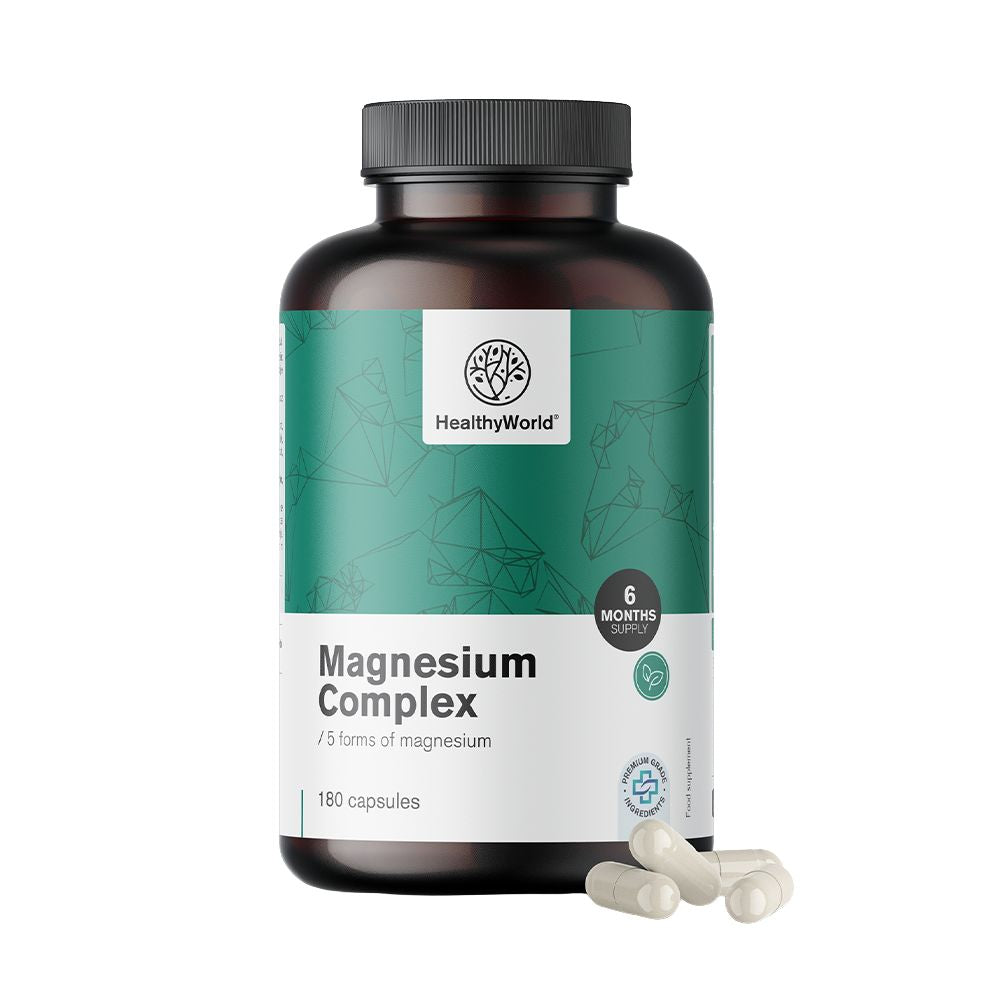 HealthyWorld Magnesium Komplex · 5 Magnesiumformen für Muskeln, Energie & Nerven · 180 Kapseln