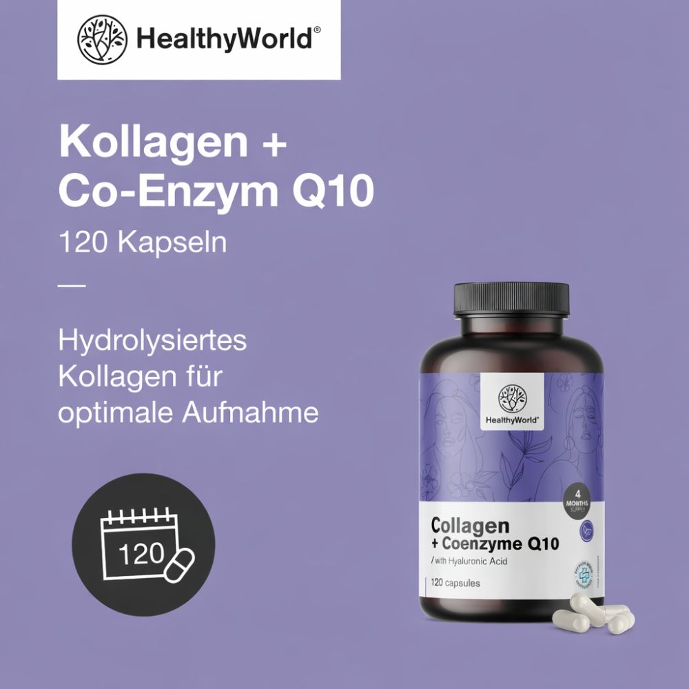 HealthyWorld Kollagen + Coenzym Q10 für gesundes Haar, Nägel und Haut · 120 Kapseln – Bild 3