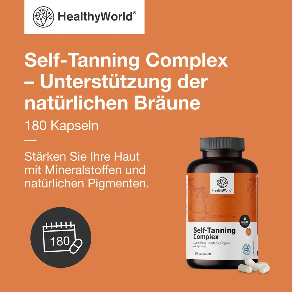 HealthyWorld Self-Tanning Complex · Unterstützung der natürlichen Bräune · 180 Kapseln – Bild 3