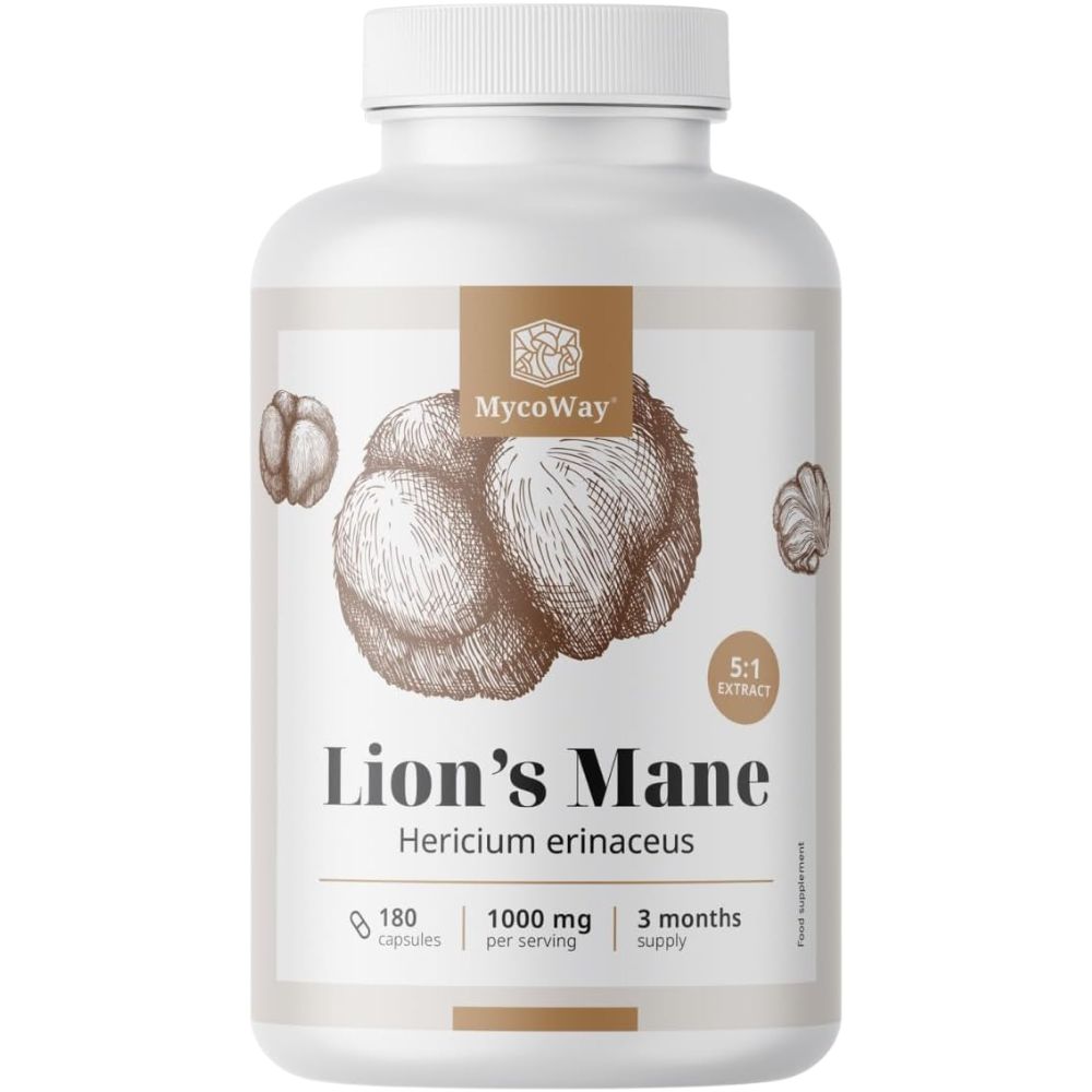 MycoWay Lion's Mane 1000 mg · Extrakt 5:1 · 180 Kapseln