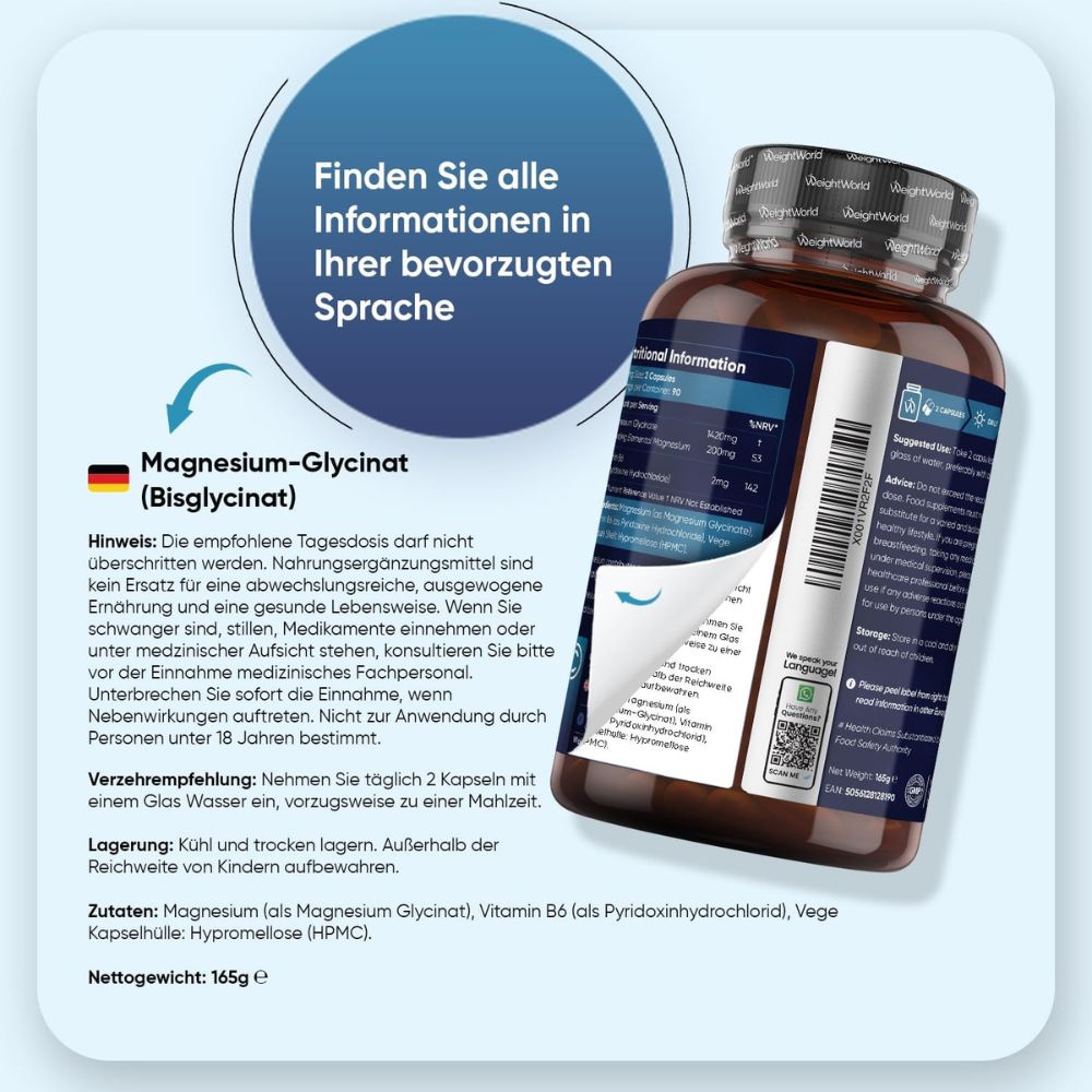WeightWorld Magnesium Glycinat · Bisglycinat · 180 Kapseln – Bild 6