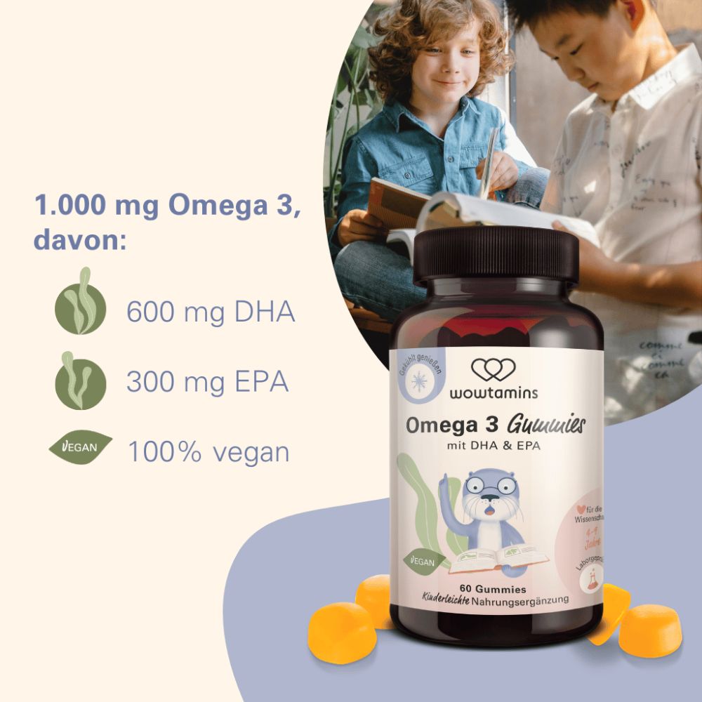 WOWTAMINS Omega 3 Gummies für Kinder MIT ZUCKER · 60 Gummies – Bild 4