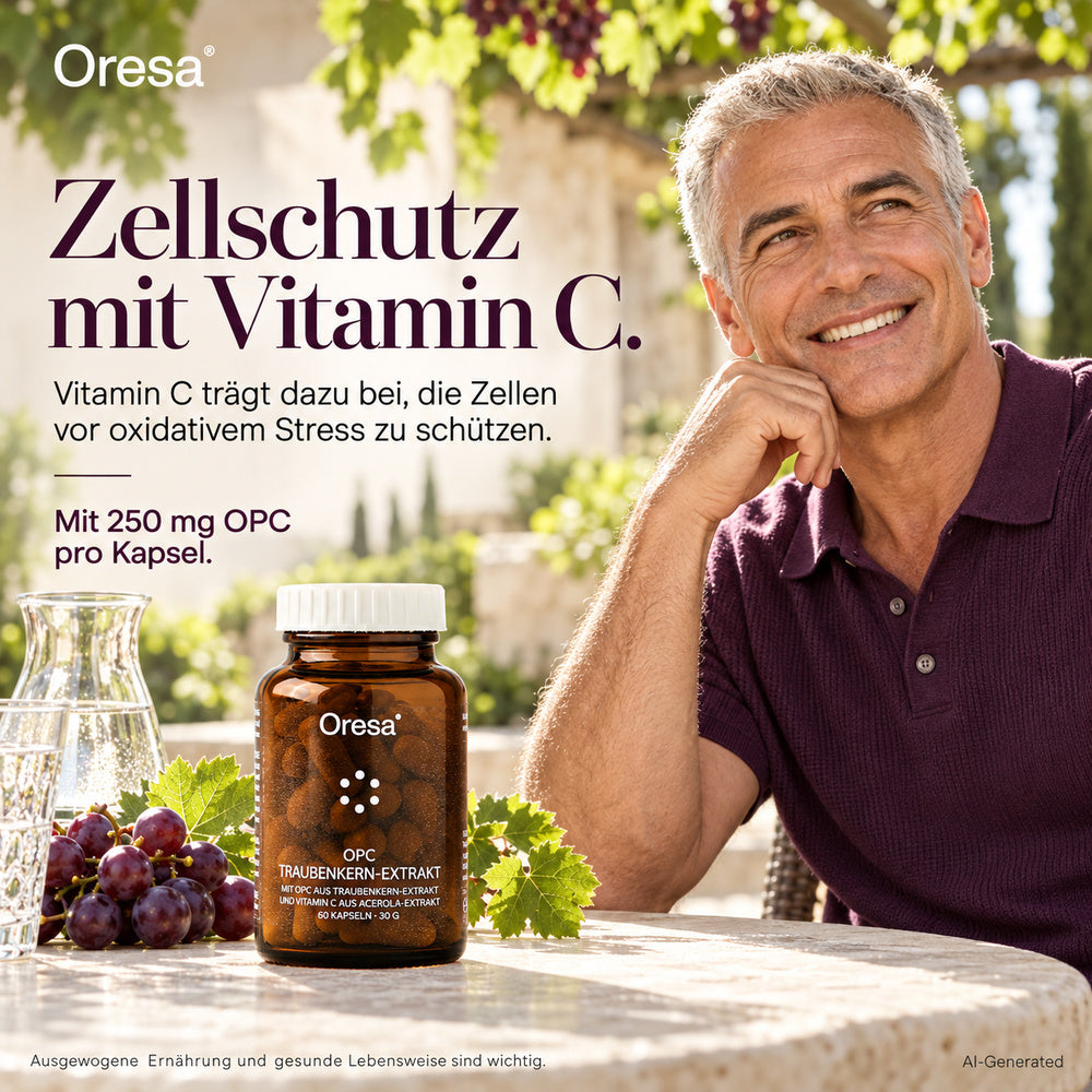 Oresa | OPC Traubenkern-Extrakt 250 mg mit Vitamin C aus Acerola - 60 vegane Kapseln