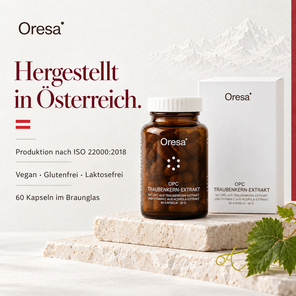 Oresa | OPC Traubenkern-Extrakt 250 mg mit Vitamin C aus Acerola - 60 vegane Kapseln