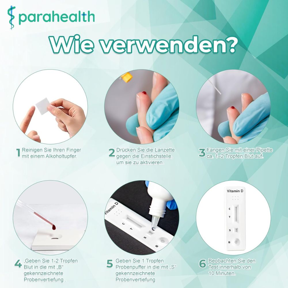 parahealth diagnostics | Vitamin-D-Schnelltest – 1 Selbsttest per Fingerstich, Ergebnis in 10 Min.