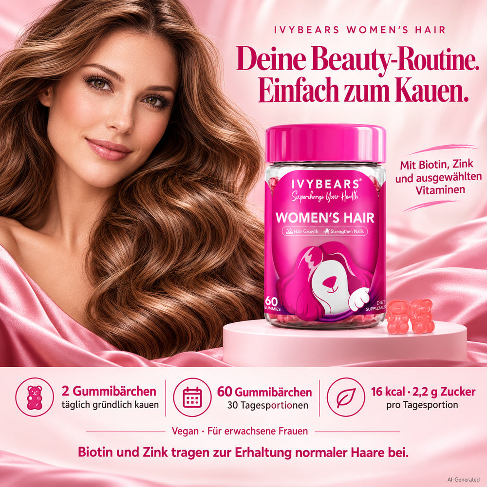 IvyBears | Women´s Hair Vitamins - Multivitamin-Komplex für Haar, Haut & Nägel - 60 Gummibärchen