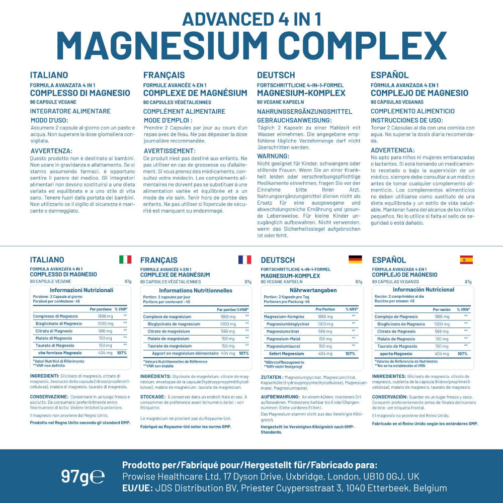Prowise Healthcare Magnesiumglycinat-Komplex 4 in 1 · 1866 mg · 90 vegane Kapseln – Bild 6